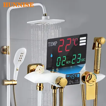 Термостатичен комплект за къпане, 38 Температурен дисплей, душ система за баня, твърди месинг смесител за баня, цифрова комплект за душ