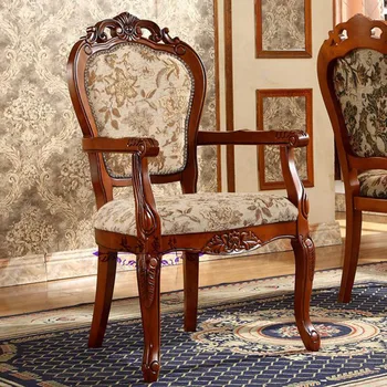 Трапезария стол в американски стил Кънтри От масивно Дърво, текстилен Стол с резба, маса за Хранене, стол за хранене, Тъмно европейското Мек фотьойл, холна