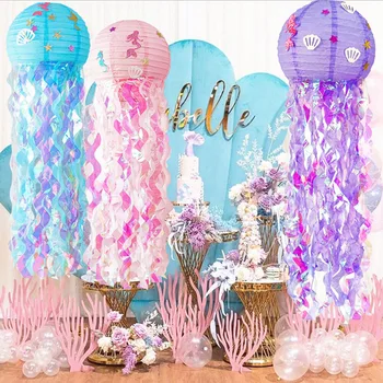 Украса за парти в стил Русалка, окачен фенер във формата на медузи, Малката Русалка под вода, украса за парти в чест на рождения Ден, Детски душ