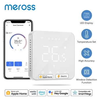 Умен термостат Meross HomeKit Wi-Fi за електрическата система за подгряване на подове Сензорен екран работи с Siri Алекса Google Assistant
