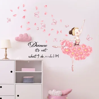 Фантазийная Балерина, Розово Сърце, Прикроватное Декорация, Стикери за стена, Декорация на спалнята в формата на пеперуда, Стикери за стените на Детската стая