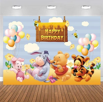 Фон с Мечо Пух, Момчето-мечка, честит рожден Ден, Детски душ, 1-ва Снимка фон за украса на банер