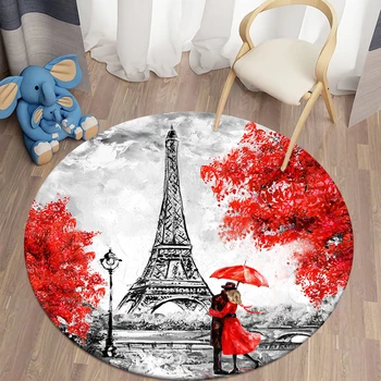 Френска Парижката кула, кръгъл килим, хол, спалня, кухня, баня, декорация на пода, противоскользящий килим