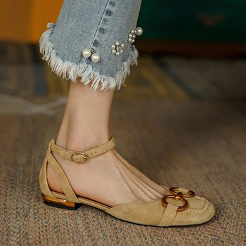 Френски кухи дамски сандали за пътуване до работа, класически дамски фини обувки на нисък ток, лятна нова ежедневни дамски обувки с квадратни пръсти