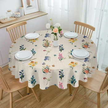 Цветя Маргаритки Лавандулови Пеперуди Водоустойчив покривка е Украсата на масата на Сватбата Домашната Кухня с Трапезария и Капачка кръгла маса