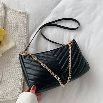 Чанта през рамо с веригата от изкуствена кожа за жени, стеганая дизайнерска чанта, дамска чанта, тенденция 2022, дамски портфейли