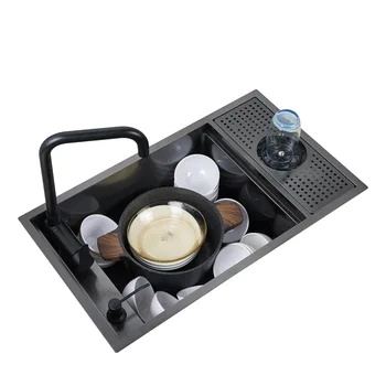 Черна скрита кухненска мивка с утолщением от неръждаема стомана 304, однощелевая домашна богат на функции мивка-бар с мивка за чаши за високо налягане