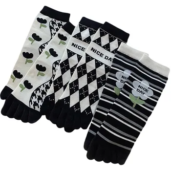Черни Чорапи, дамски есен-зима памучни чорапи с антибактериално дезодорант, дамски чорапи с пет пръста, комплект чорапи за краката